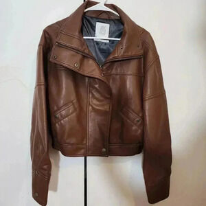 Urban Outfitters Women's Faux Leather Bomber Jacket Brown - Size M